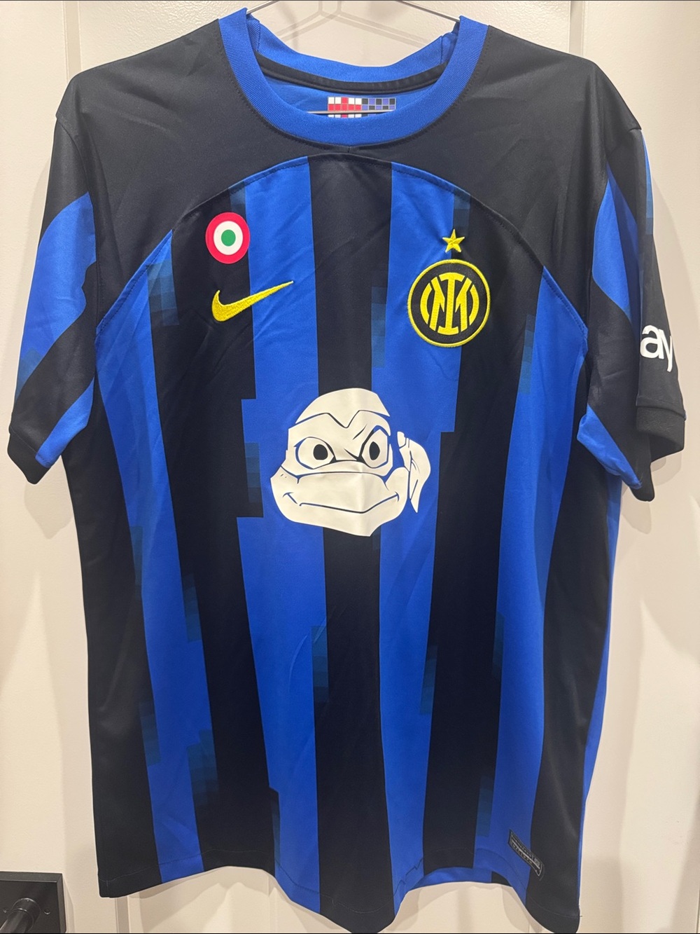 Nike TMNT Striped Inter Milan Soccer Jersey with Yellow Accents LAUTARO